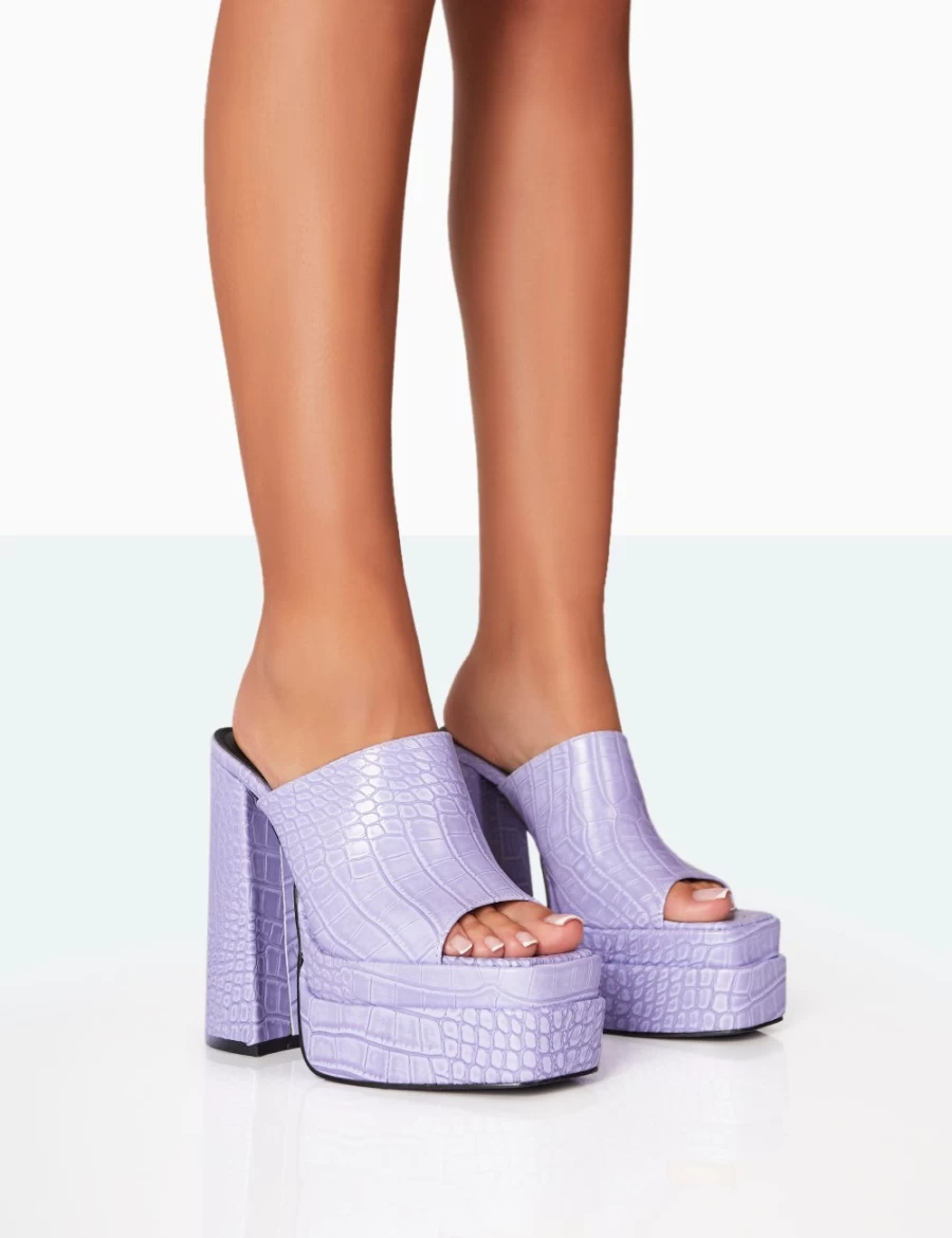 Public Desire Purple Neon Chunky Platform High Heel Mules for Women