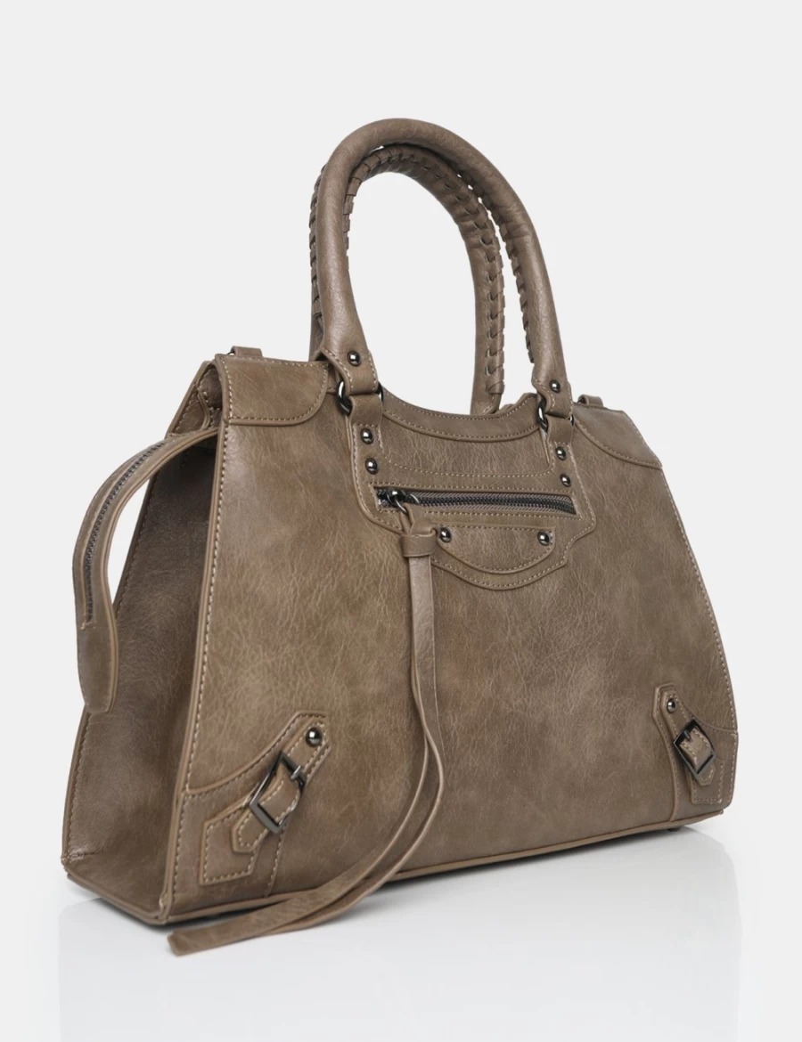 Public Desire Women's Grey Willa Tote Bag with Metallic Zip Detail