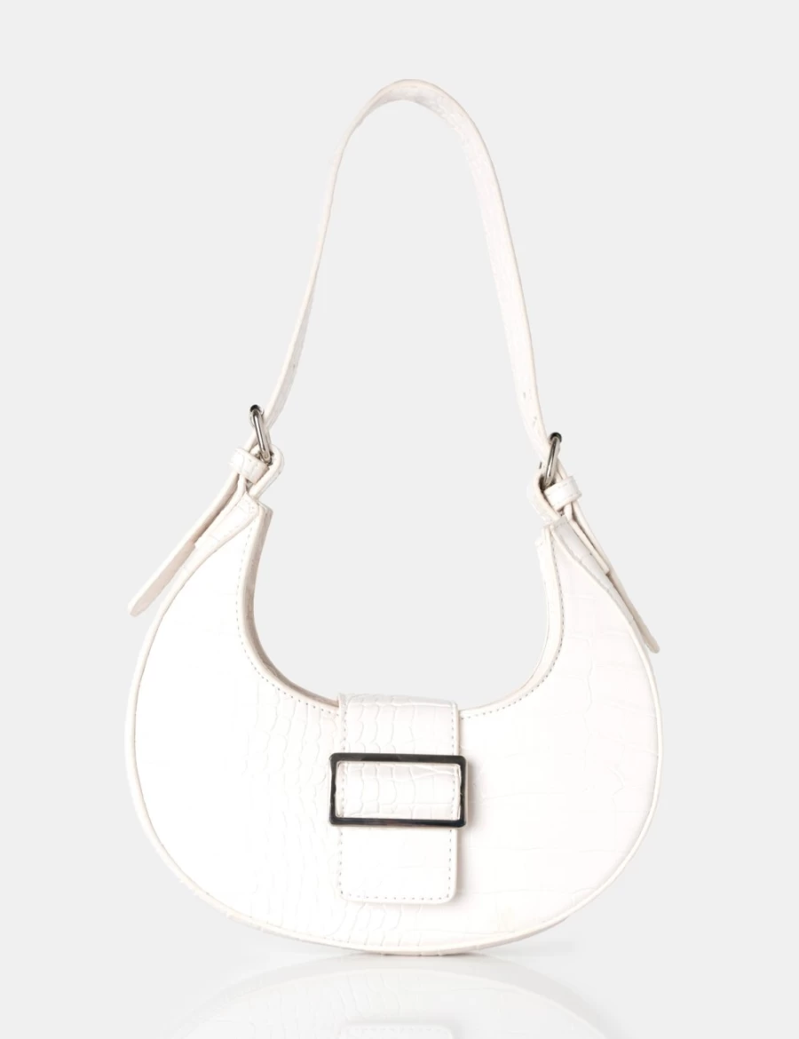 Public Desire Women's White Sicily Croc Hobo Bag with PU Buckle Detail