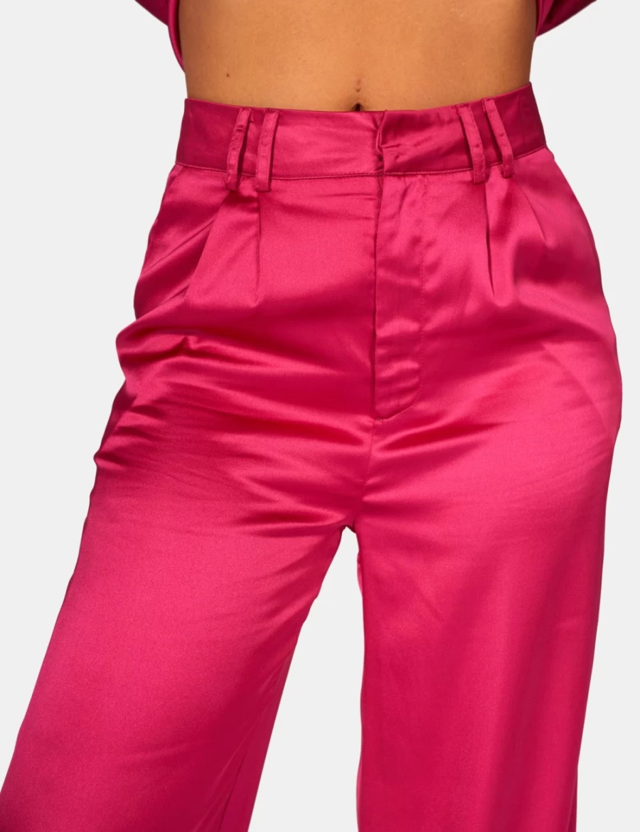 Public Desire Women's Pink Satin Wide Leg Tailored Trousers