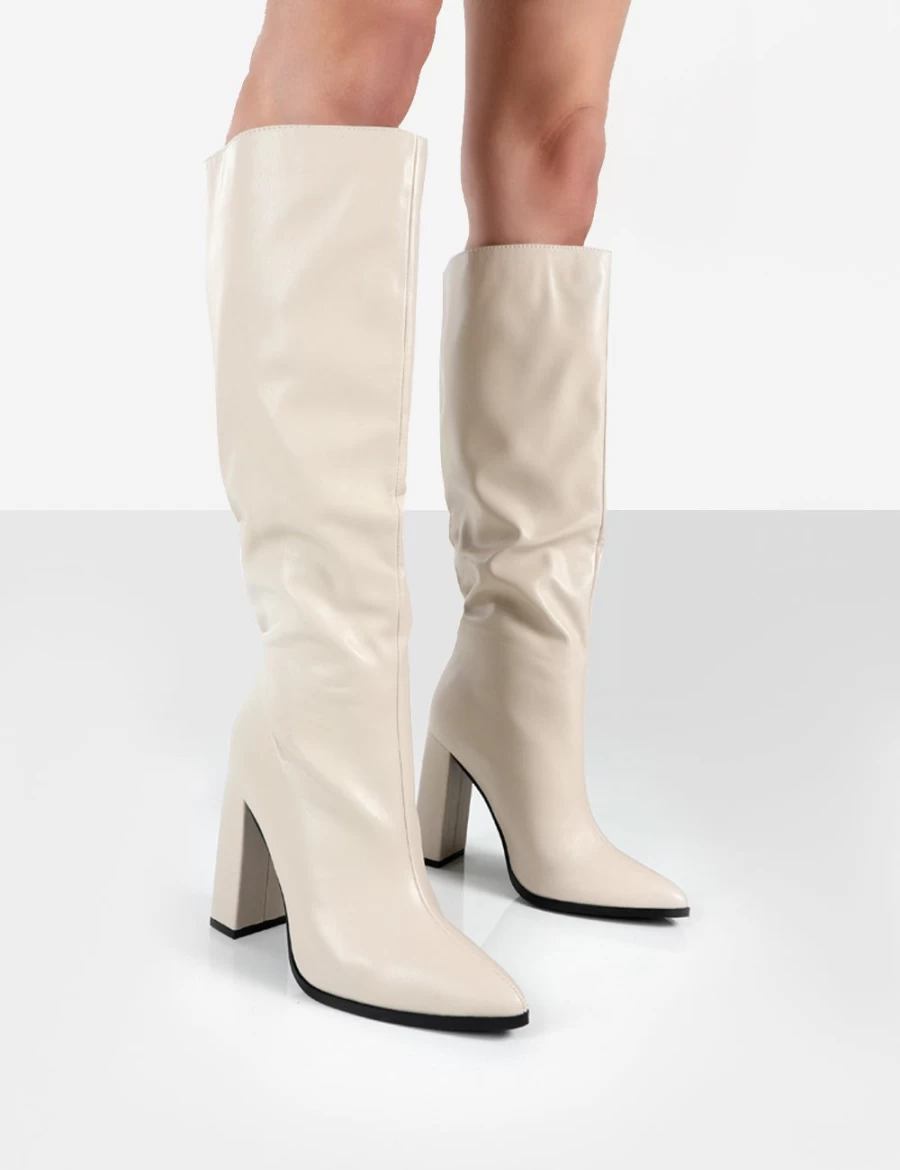Public Desire Women's Stone Posie Knee High Block Heel Boots