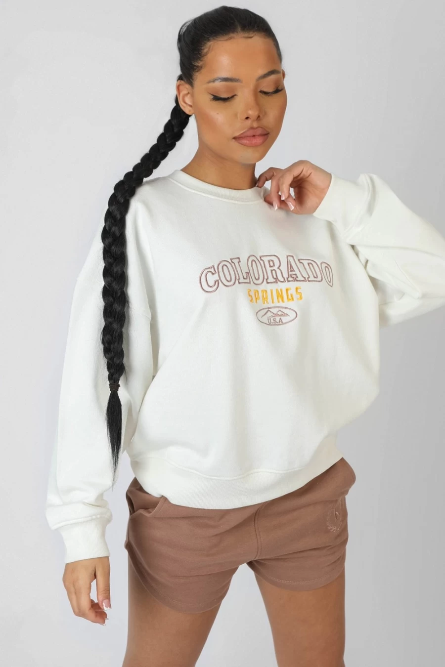 Public Desire Women's Ecru Colorado Springs Oversized Sweatshirt - Cozy Casual Pullover