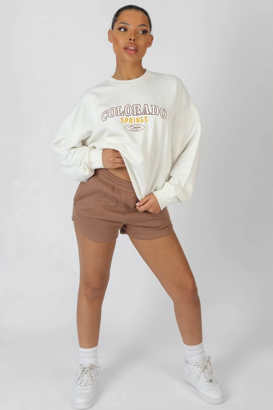 Public Desire Women's Ecru Colorado Springs Oversized Sweatshirt - Cozy Casual Pullover