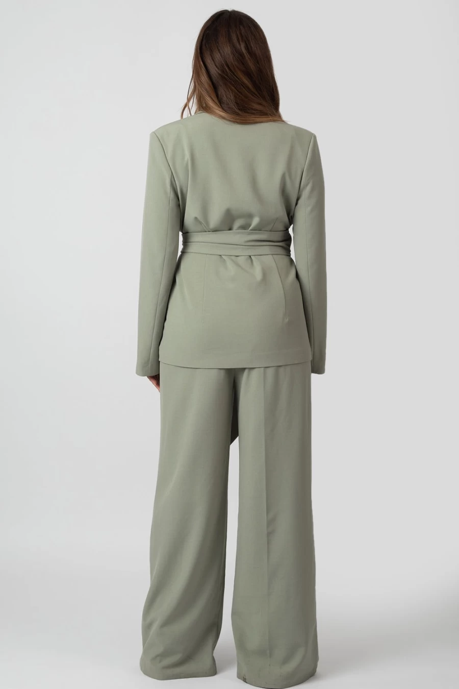 Public Desire Women's Sage Green Premium Tie Waist Wide Leg Trousers