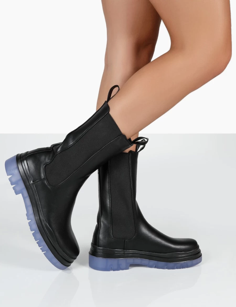 "Public Desire Women's Black Winter Chunky Sole Chelsea Ankle Boots"