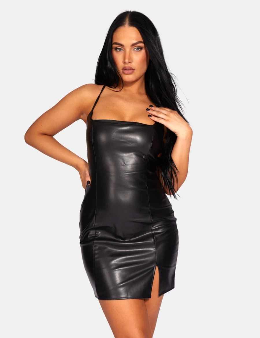 "Public Desire Women's Black Lace-Up PU Mini Dress"