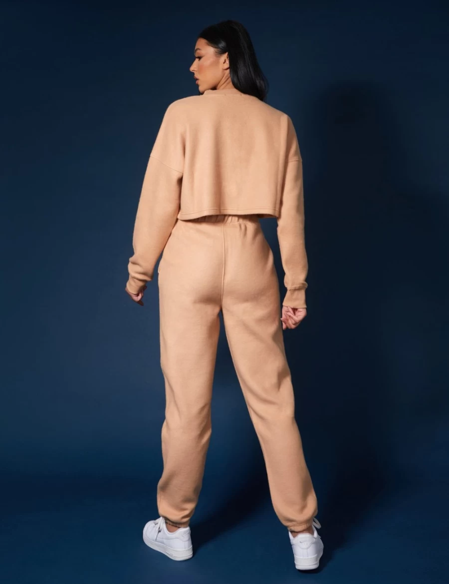 "Public Desire Women's Kaiia Fluffy Cropped Sweatshirt in Camel | Cozy Oversized Pullover"