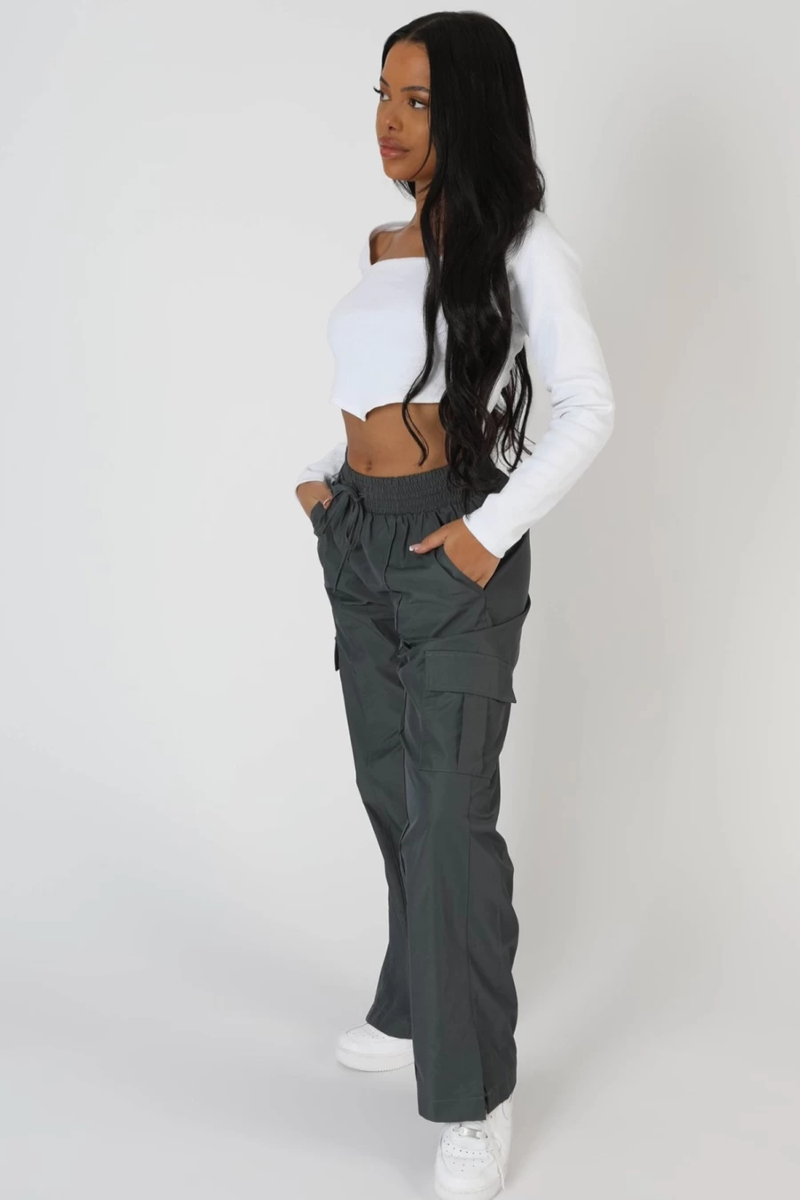 Public Desire Women's White Long Sleeve Hankey Crop Top