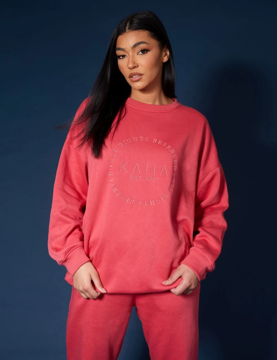 Public Desire Women's Coral Tonal Embroidery Sweatshirt