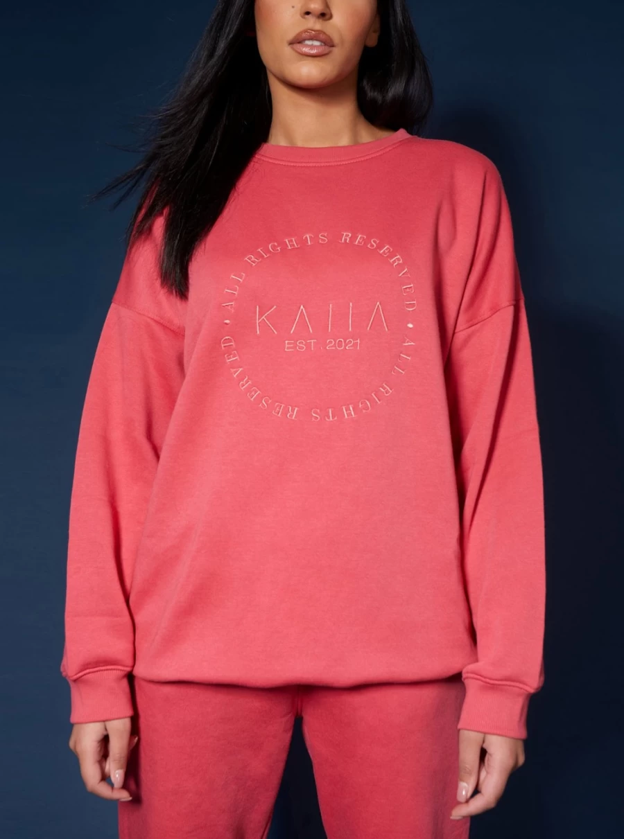 Public Desire Women's Coral Tonal Embroidery Sweatshirt