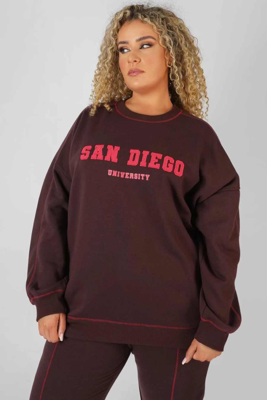 Public Desire Women's Aubergine Contrast Stitch Sweatshirt - Curve San Diego Style