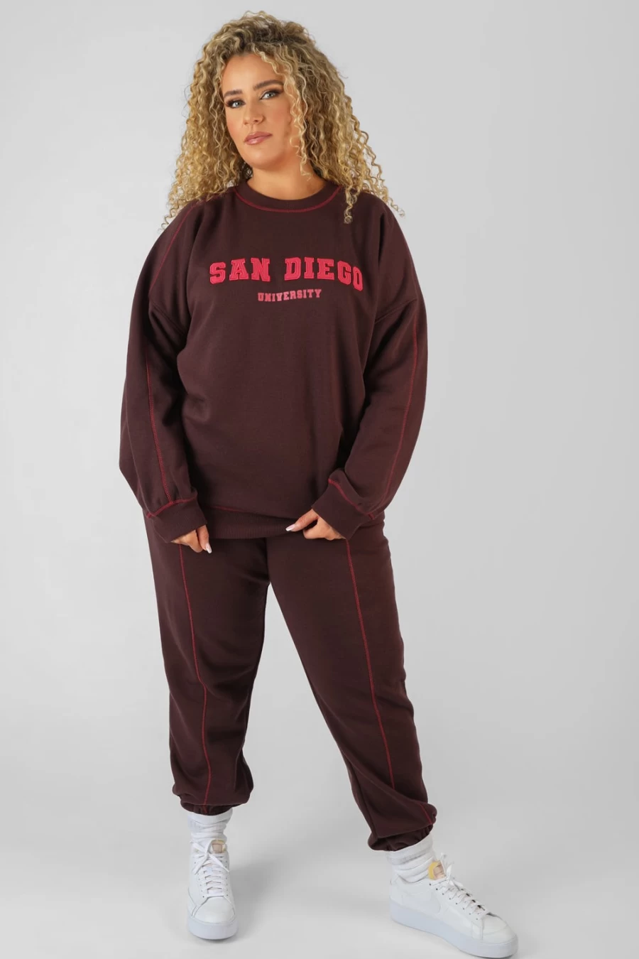 Public Desire Women's Aubergine Contrast Stitch Sweatshirt - Curve San Diego Style