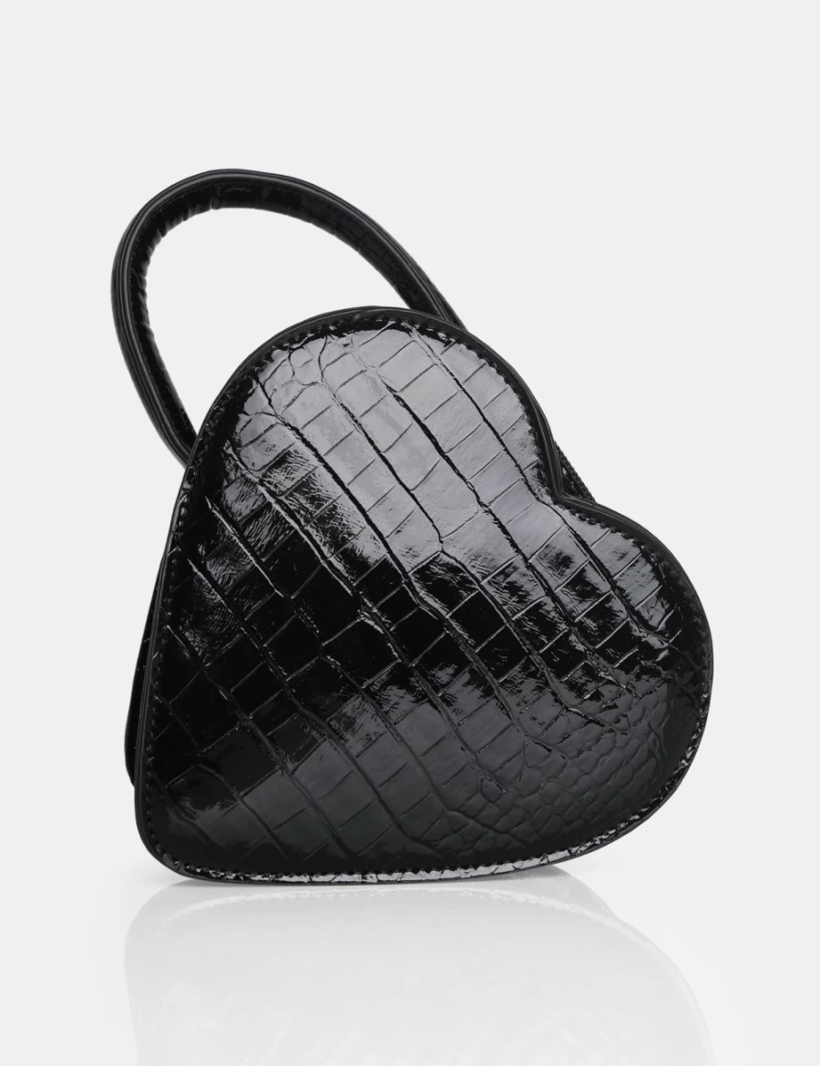 Public Desire Women's Black Roux Croc Heart Grab Bag - Stylish Handbag for Women