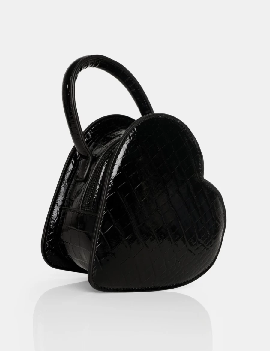 Public Desire Women's Black Roux Croc Heart Grab Bag - Stylish Handbag for Women