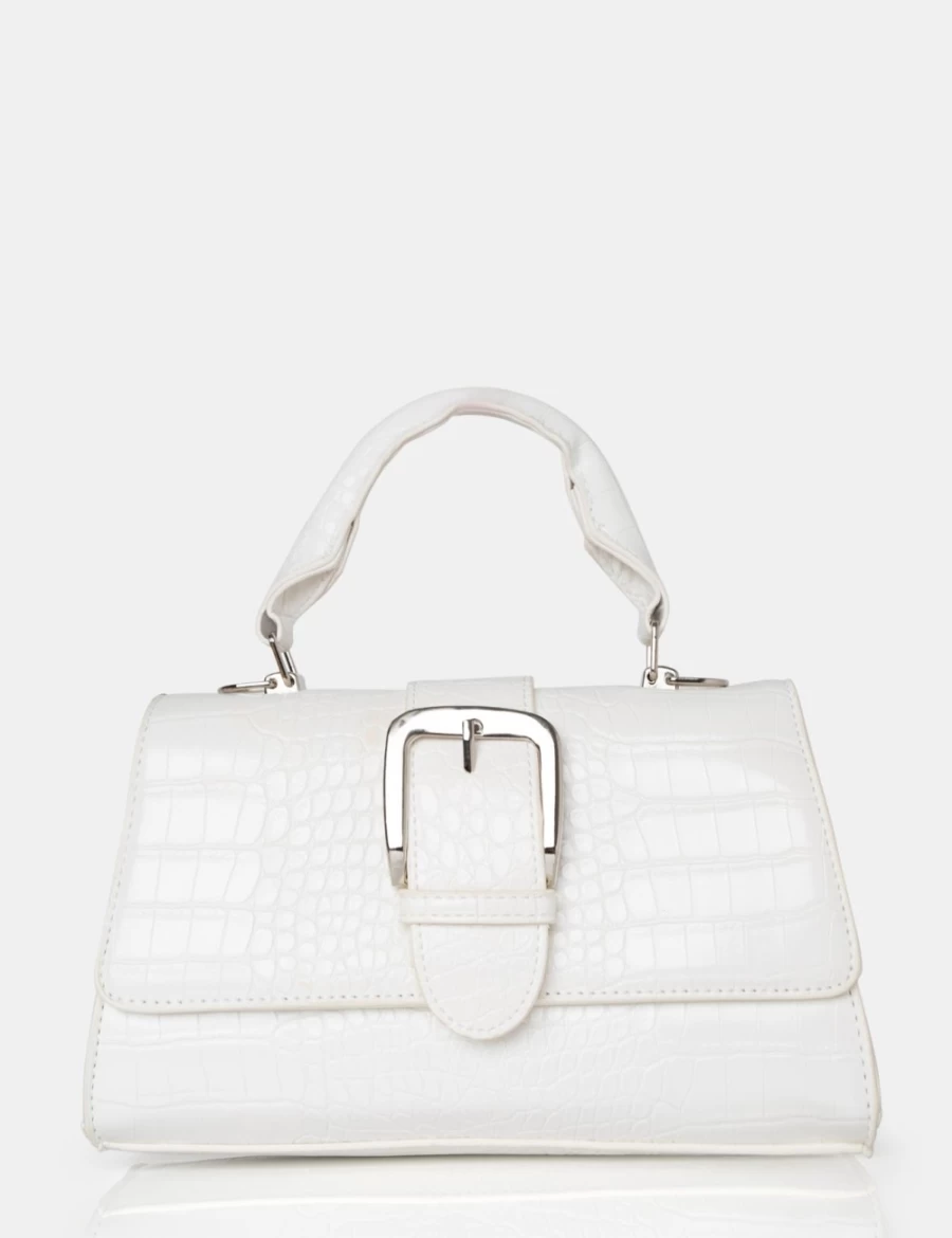Public Desire Women's White Lisbon Crocodile Buckle Crossbody Bag