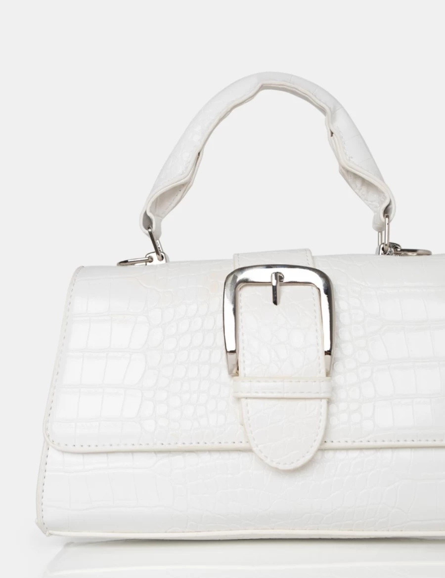 Public Desire Women's White Lisbon Crocodile Buckle Crossbody Bag
