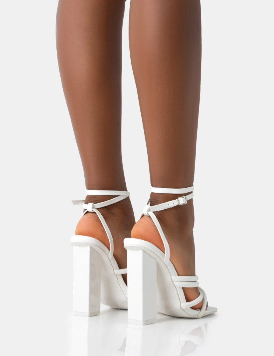Public Desire Women's Ecru Tobi Wide Fit Patent Strappy Square Toe High Block Heels