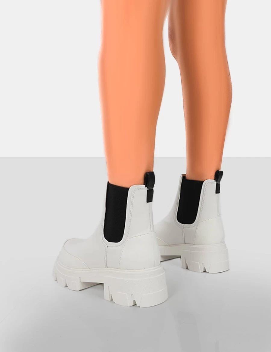 Public Desire Women's White By Midnight PU Platform Chunky Sole Chelsea Boots
