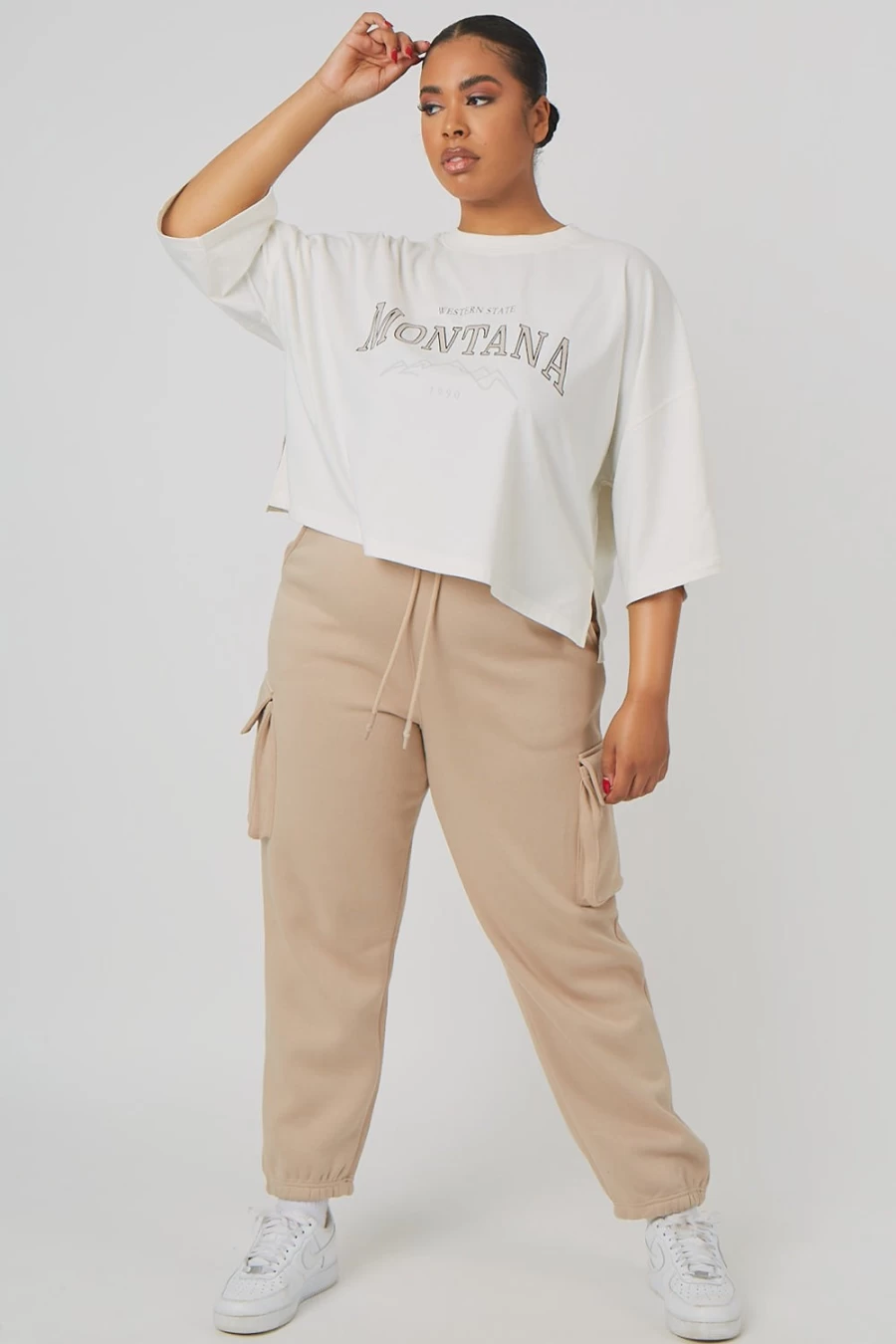 Public Desire Women's Ecru Vintage Boxy Cropped T-Shirt - Curve Fit Casual Top