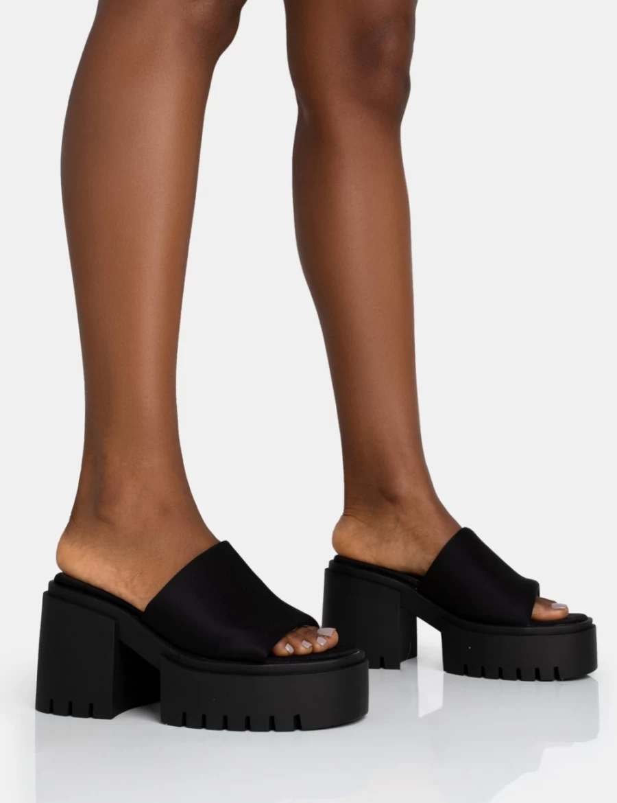 Public Desire Women's Sabeena Black Chunky Heel Round Toe Mule Sandals