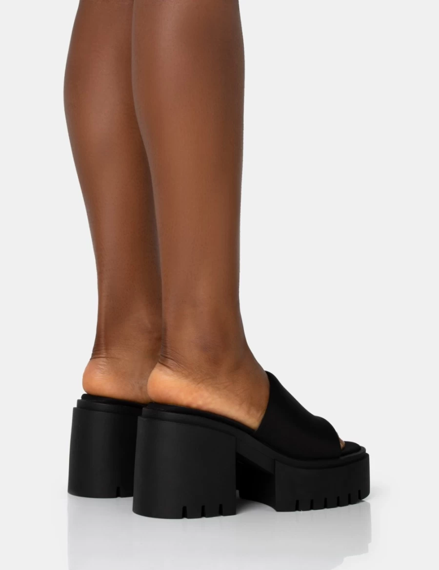 Public Desire Women's Sabeena Black Chunky Heel Round Toe Mule Sandals