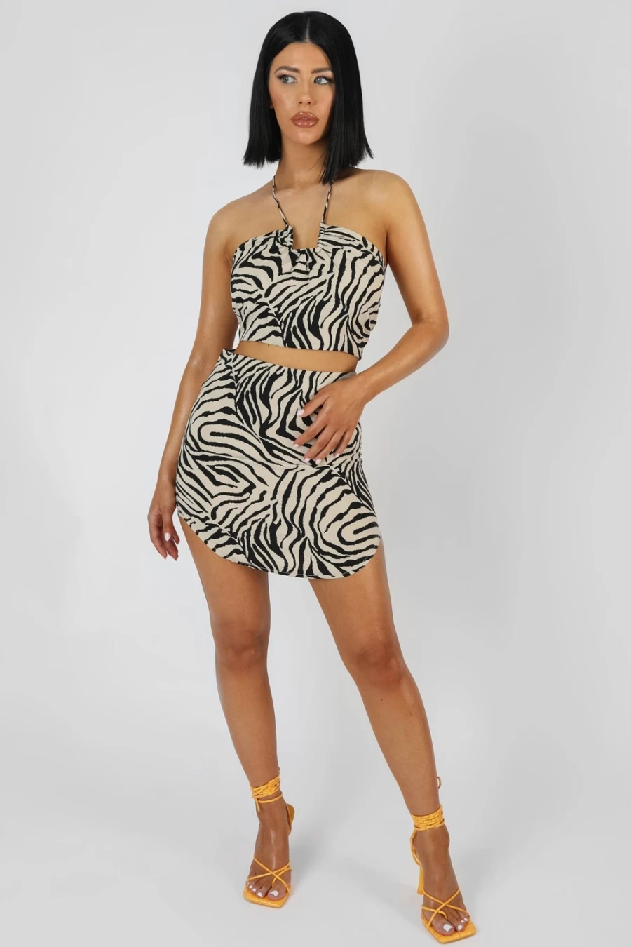 Public Desire Women's Curved Hem Zebra Print Skirt in Multi-Color