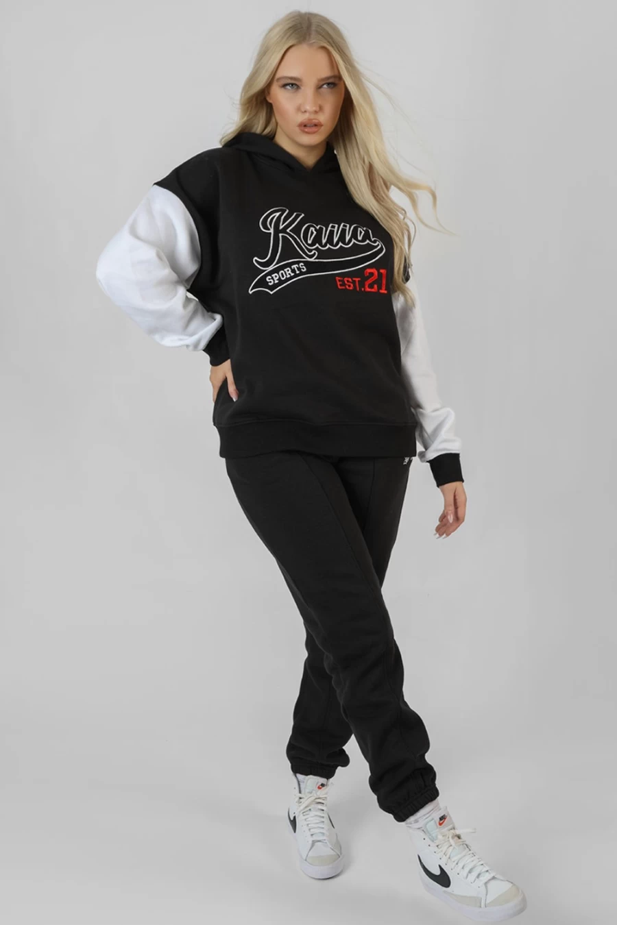 "Public Desire Women's Black Varsity Contrast Sleeve Hoodie"