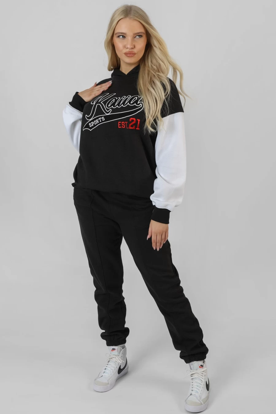 "Public Desire Women's Black Varsity Contrast Sleeve Hoodie"