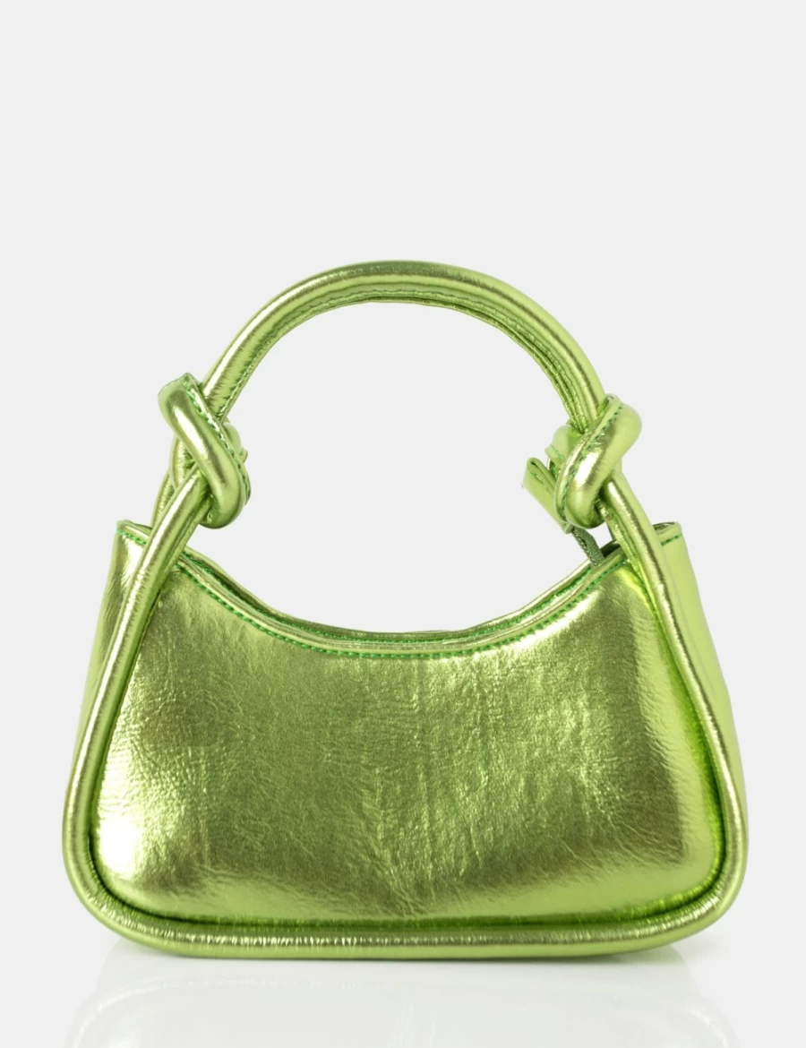 Public Desire Women's Green Metallic PU Knotted Top Handle Grab Bag