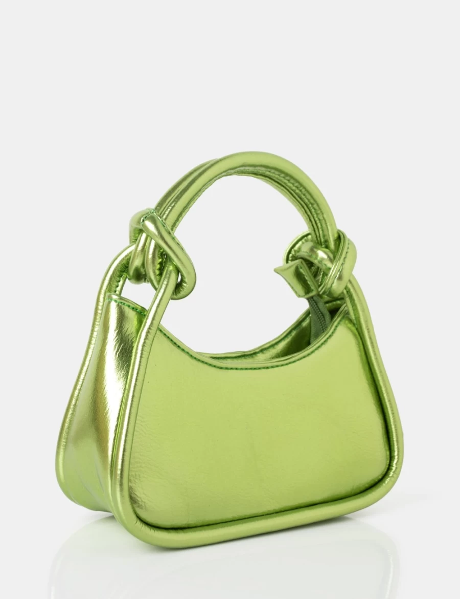 Public Desire Women's Green Metallic PU Knotted Top Handle Grab Bag