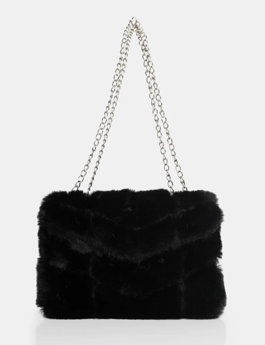 Public Desire Women's Black Marshmallow Faux Fur Shoulder Bag