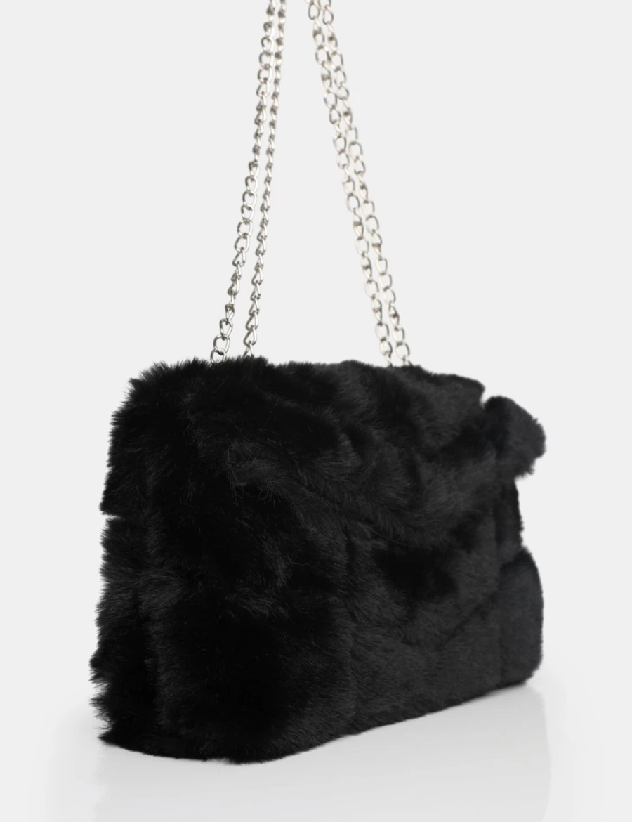 Public Desire Women's Black Marshmallow Faux Fur Shoulder Bag