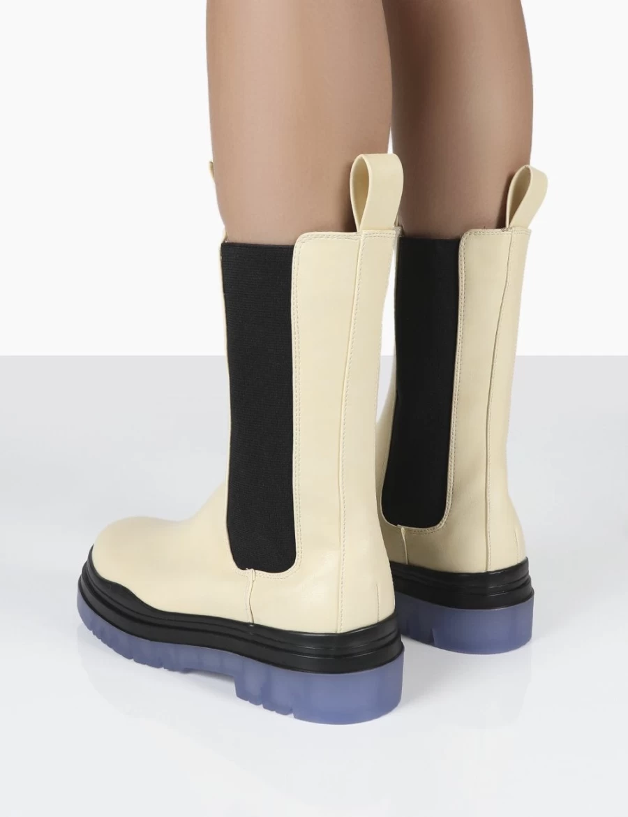 Public Desire Women's White Chunky Sole Chelsea Boots - Winter Wide Fit Ankle Boots