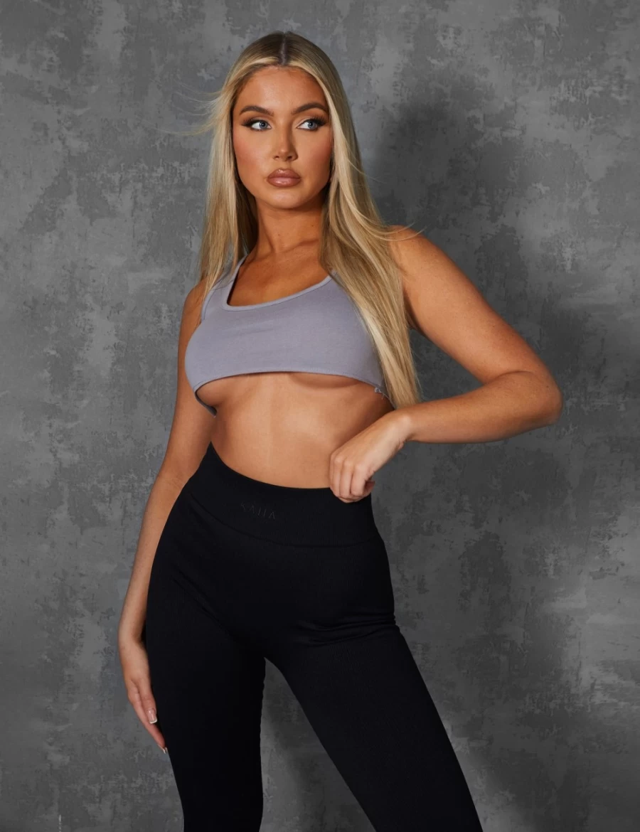 Public Desire Grey Raw Hem Scoop Neck Crop Top for Women