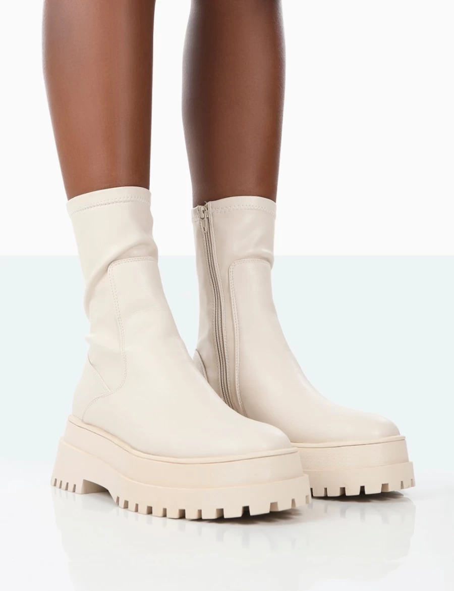 Public Desire Women's Bone Rusty Pu Chunky Sole Platform Ankle Boots