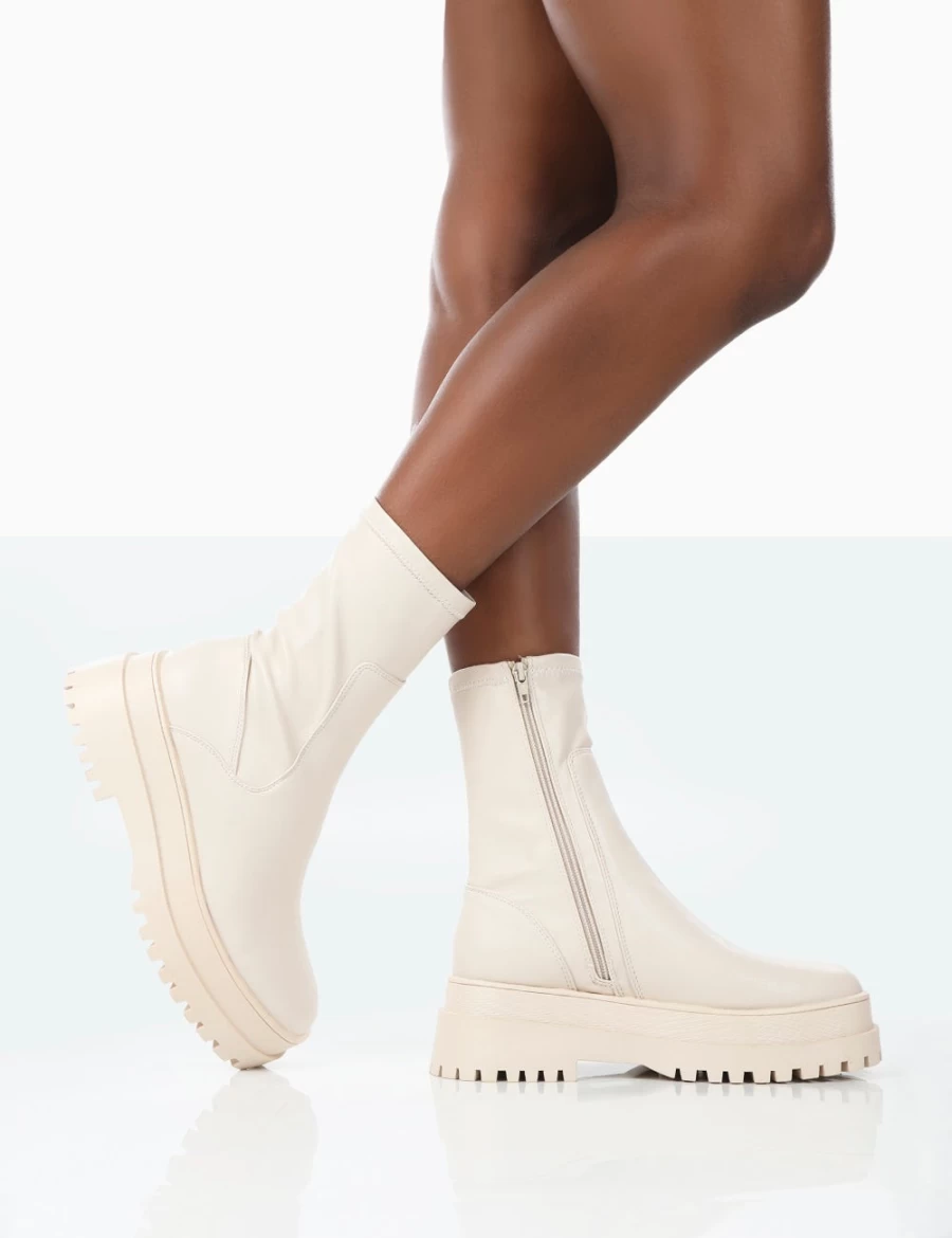 Public Desire Women's Bone Rusty Pu Chunky Sole Platform Ankle Boots