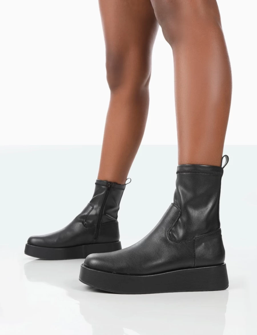 Public Desire Women's Black Chunky Sole Platform Ankle Boots Socks