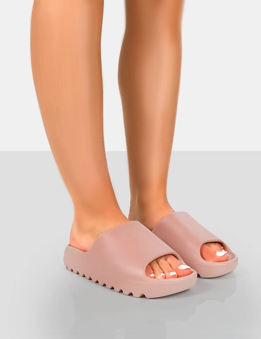 Public Desire Women's Pink Brady Baby Rubber Flat Slider Sandals
