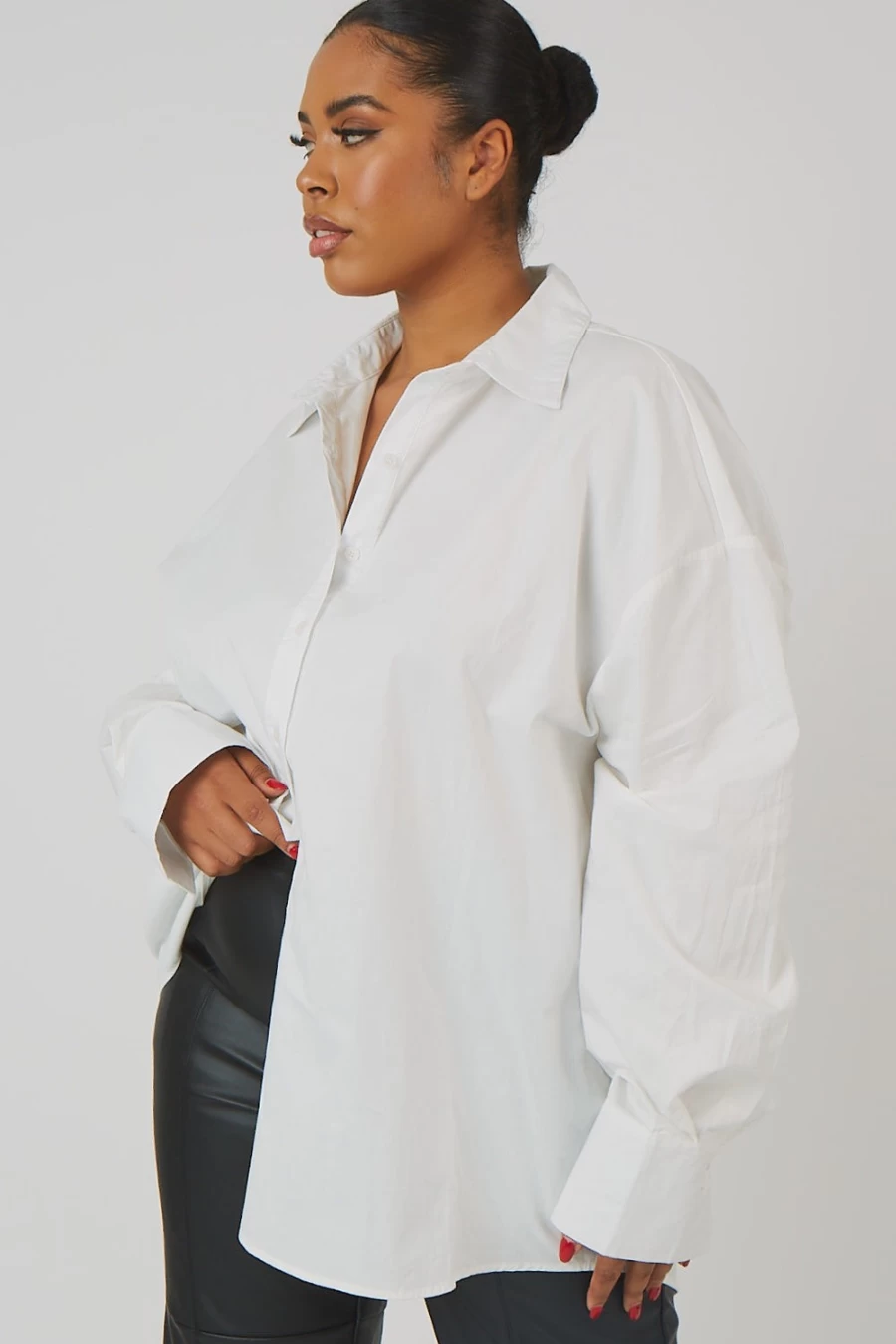 "Public Desire Women's White Curve Oversized Poplin Shirt"