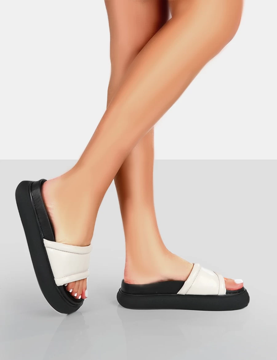Public Desire Women's Ecru Demi Pu Slider Sandals