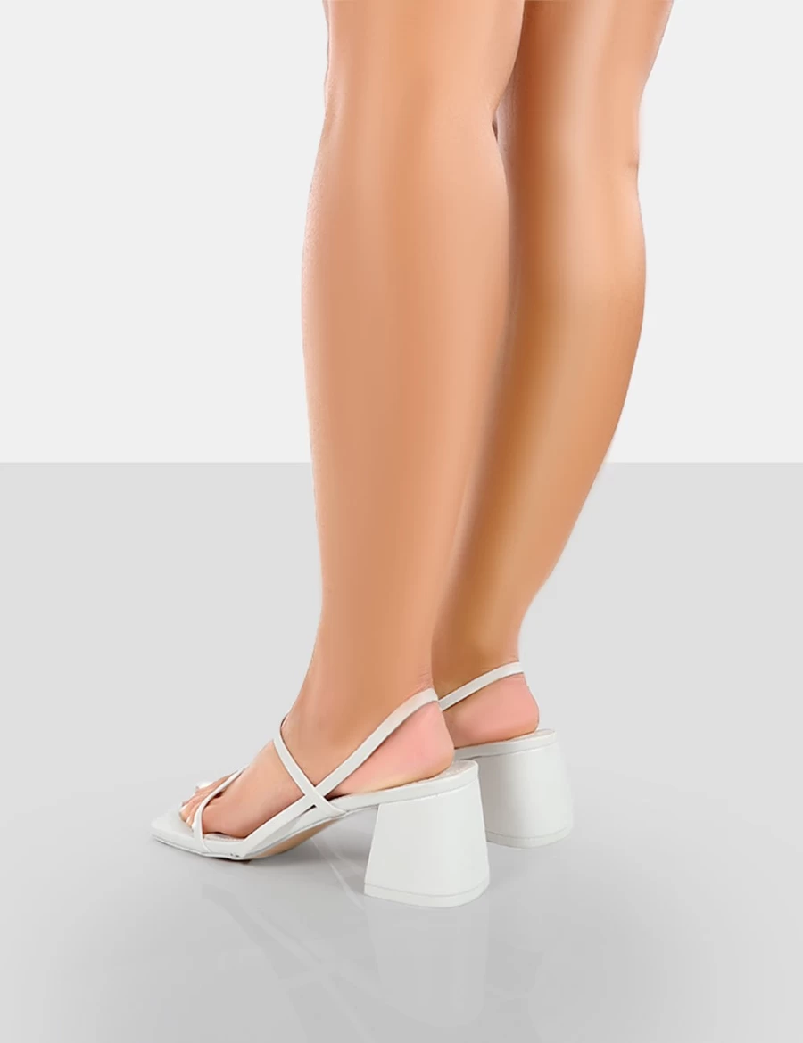 Public Desire Women's White Wide Fit Strappy Square Toe Mid Block Heel Sandals - Realise Collection