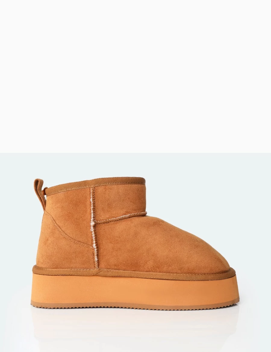 Public Desire Theo Chestnut Brown Faux Suede Women's Ultra Mini Ankle Boots with Platform