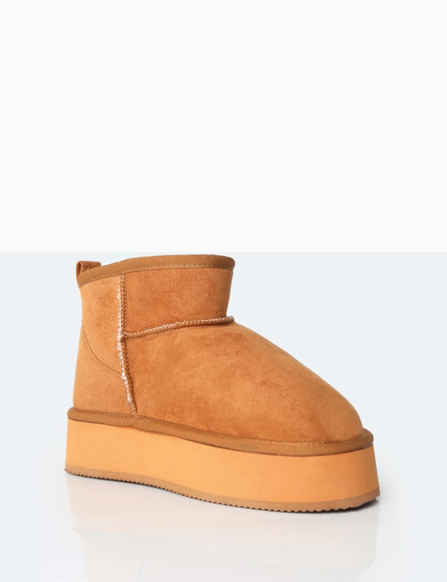 Public Desire Theo Chestnut Brown Faux Suede Women's Ultra Mini Ankle Boots with Platform