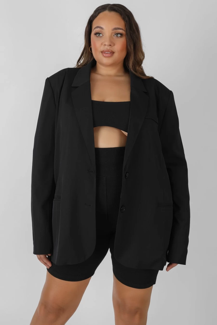 "Public Desire Women's Black Curve Longline Blazer Coat"