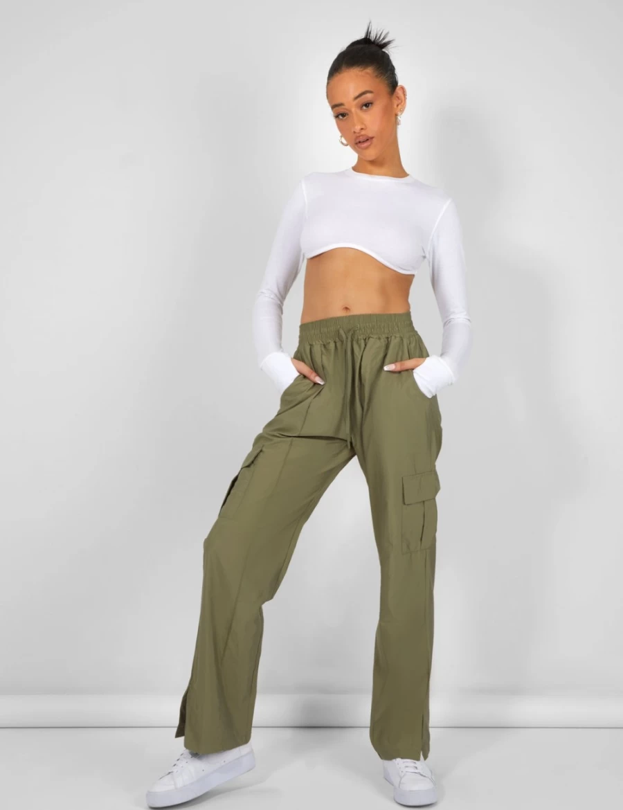 Women's Khaki Split Hem Cargo Trousers by Public Desire