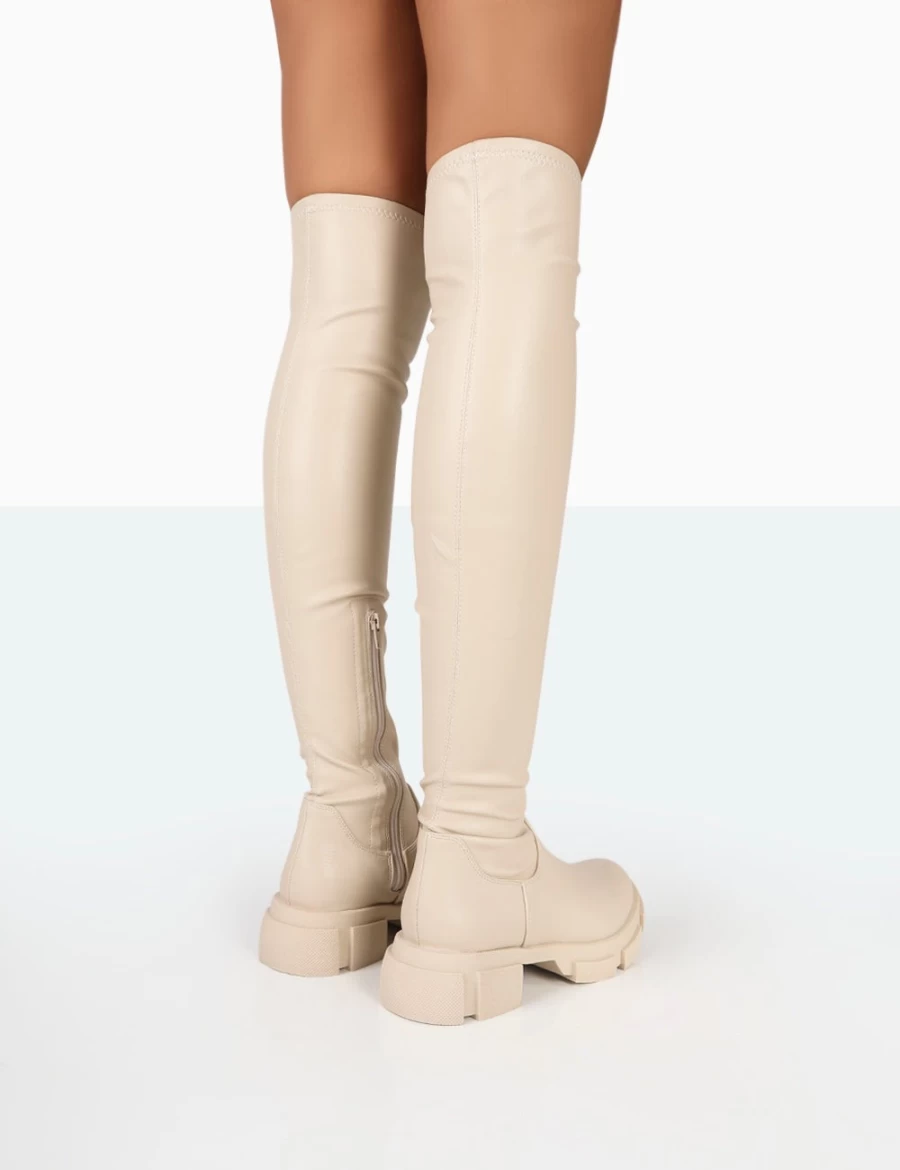 Public Desire Women's Bone Junya Pu Over The Knee Boots with Chunky Sole