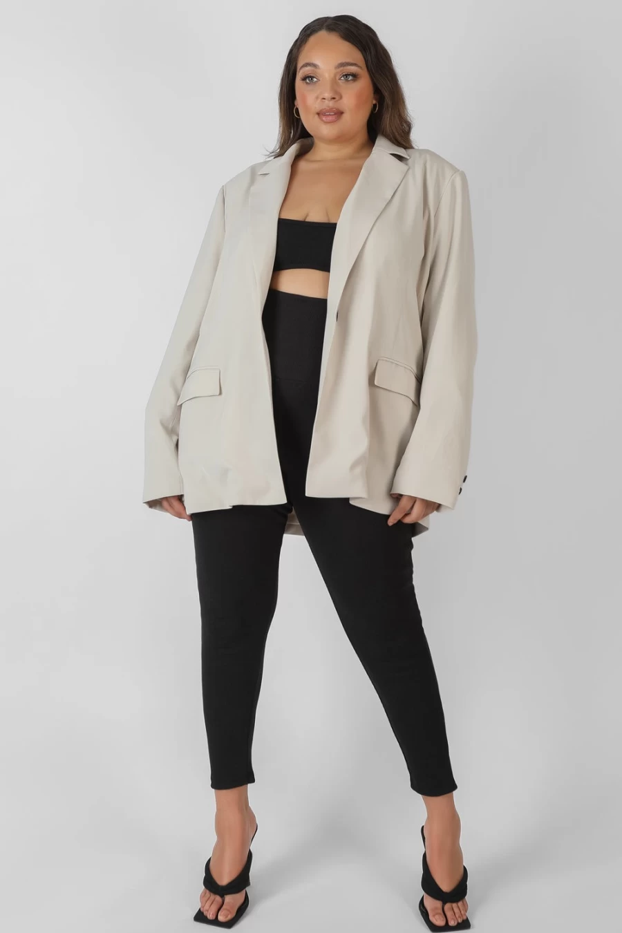 Public Desire Women's Beige Relaxed Fit Curve Blazer for Stylish Outfits