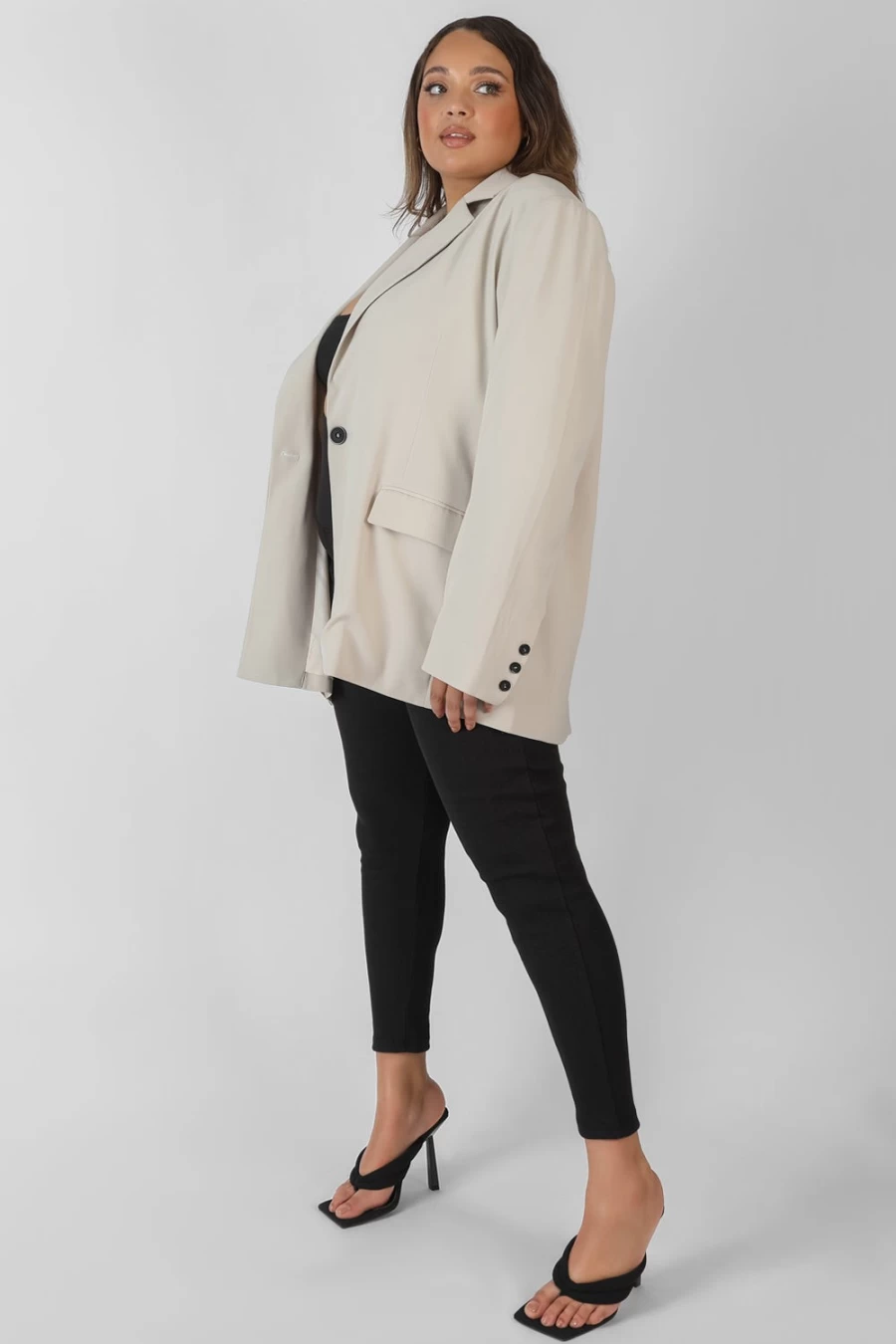 Public Desire Women's Beige Relaxed Fit Curve Blazer for Stylish Outfits
