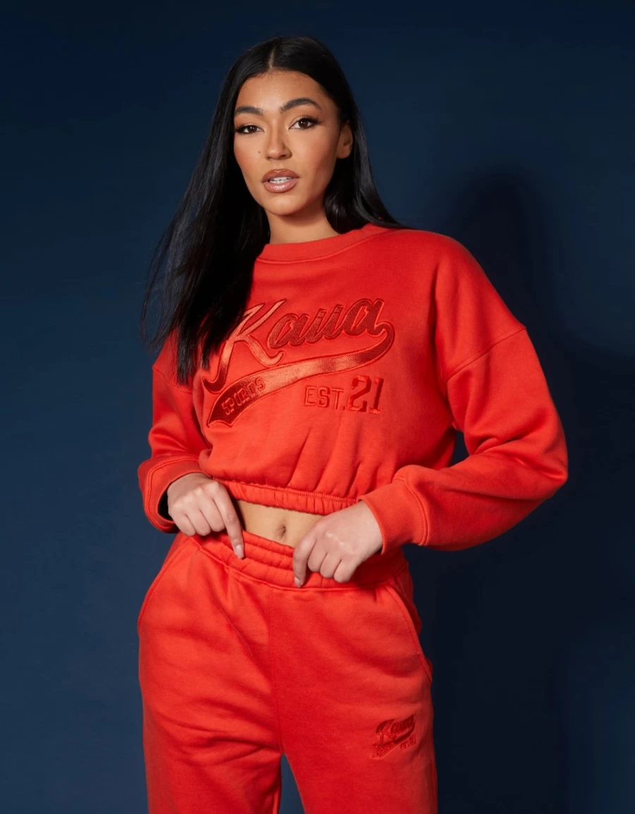 "Public Desire Women's Red Varsity Tonal Flame Sweatshirt"