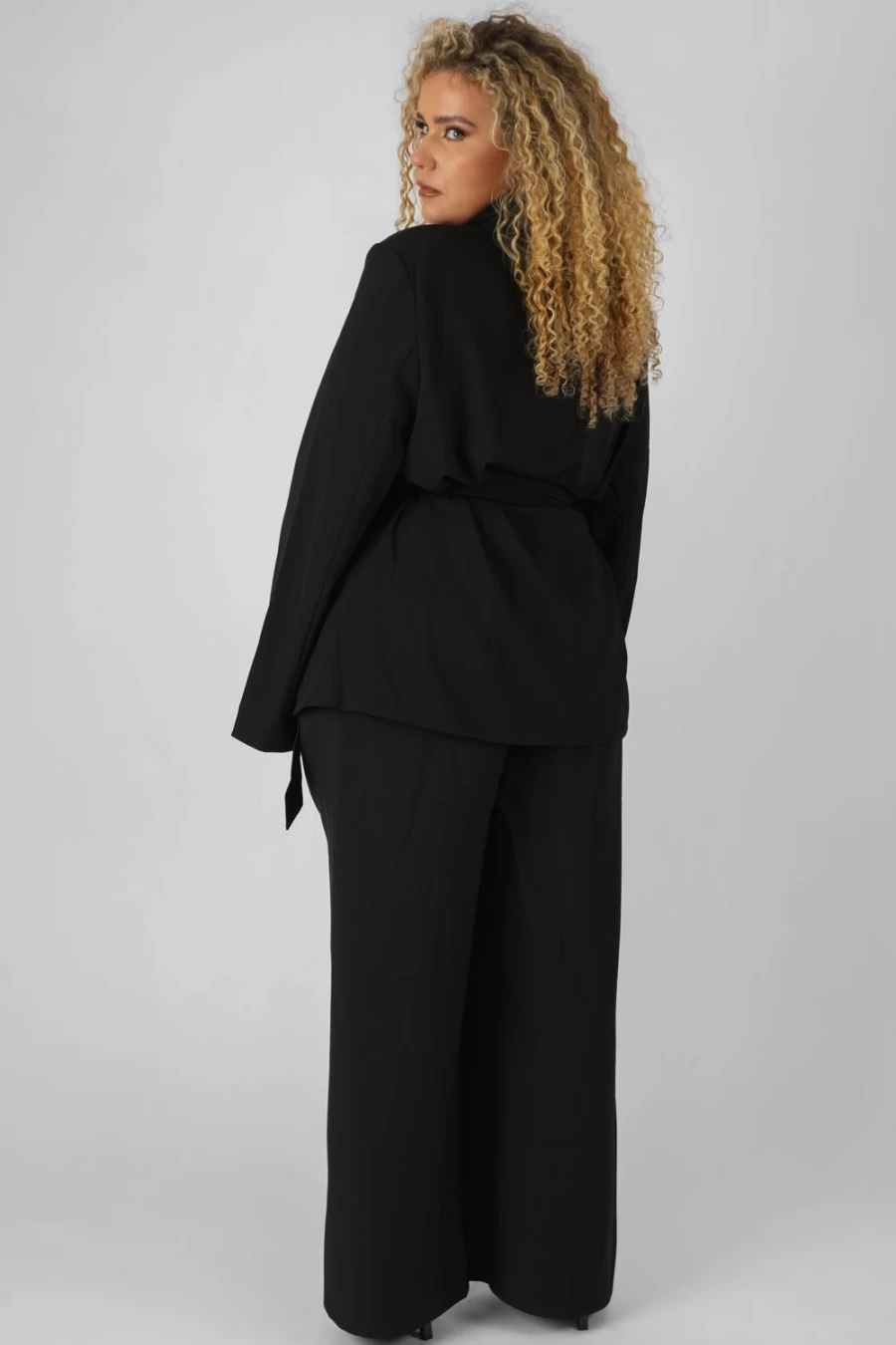 Public Desire Women's Black Curve Premium Tie Waist Wide Leg Trousers